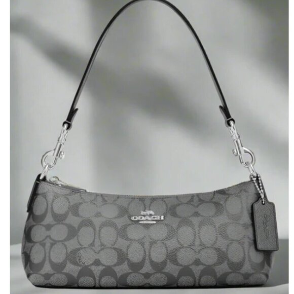 Coach Charlotte CX580 Gunmetal Signature Canvas Leather Shoulder Bag - Picture 9 of 9